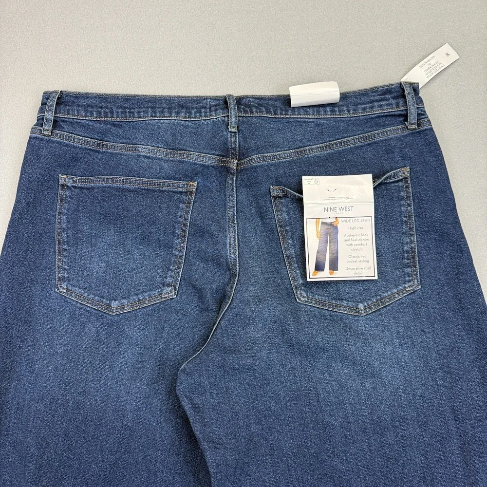 Nine West Womens Wide Leg‎ Jeans Size 16 High Rise Baggy Stretch Studded NWT - Picture 11 of 16